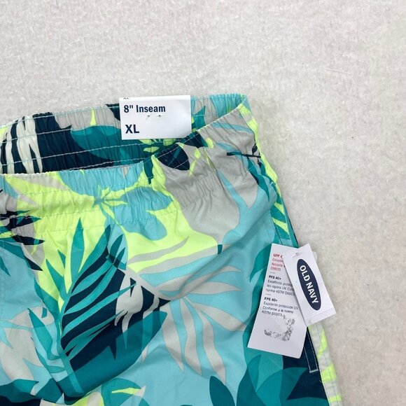 NWT Old Navy Blue Green Leaf Print 8" Inseam Swim Trunks Men's XL - Picture 4 of 5